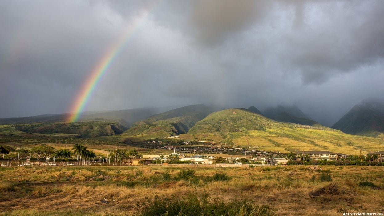 Rainbow over the town of lahaina on the tropical island of maui, Hawaii